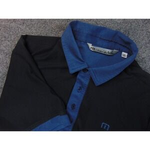 Travis Mathew Polo Shirt Mens Med Blue Black Solid Golf Performance Active